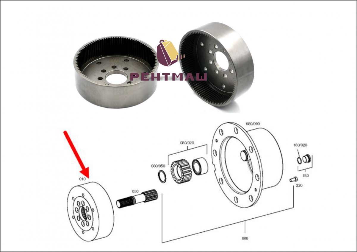 Коронная шестерня бортового редуктора Hyundai H940S ZGAQ-03407 аналоги 490-7460 / S06/43109 / 4475.304.188 / T229274